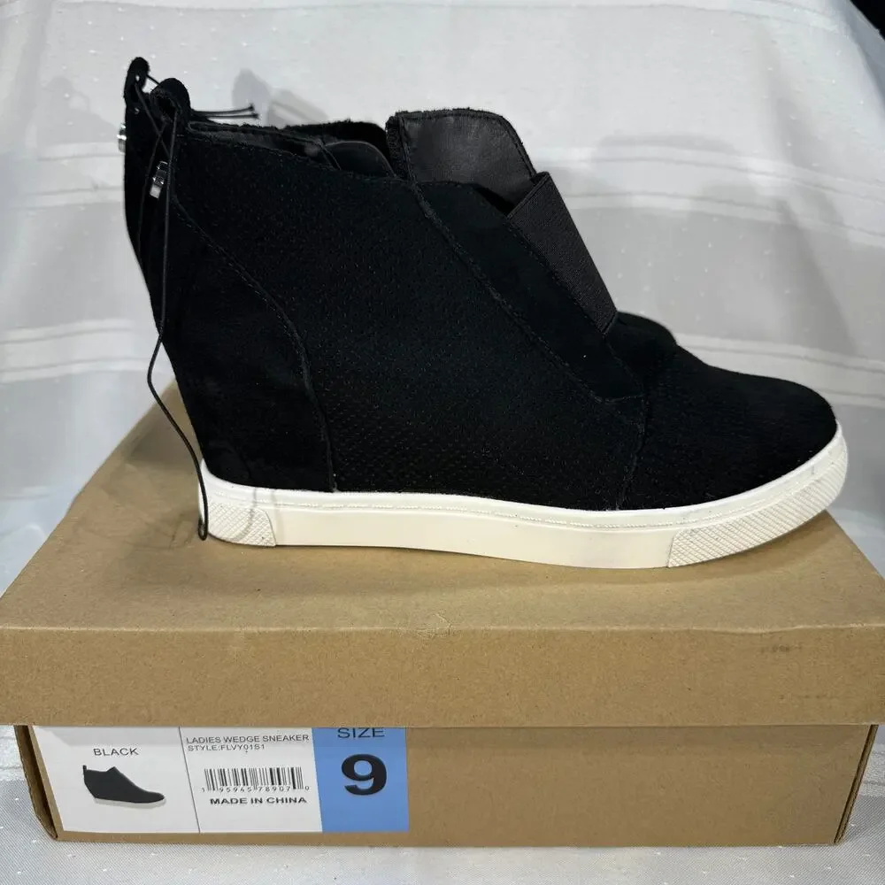 Steve Madden Black Wedge Sneakers Womens Size Eight New In Box‎
